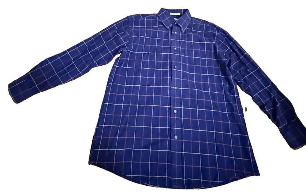 ORVIS Men’s Long Sleeve Purple Plaid Button Up Shirt Pockets Cotton Size L